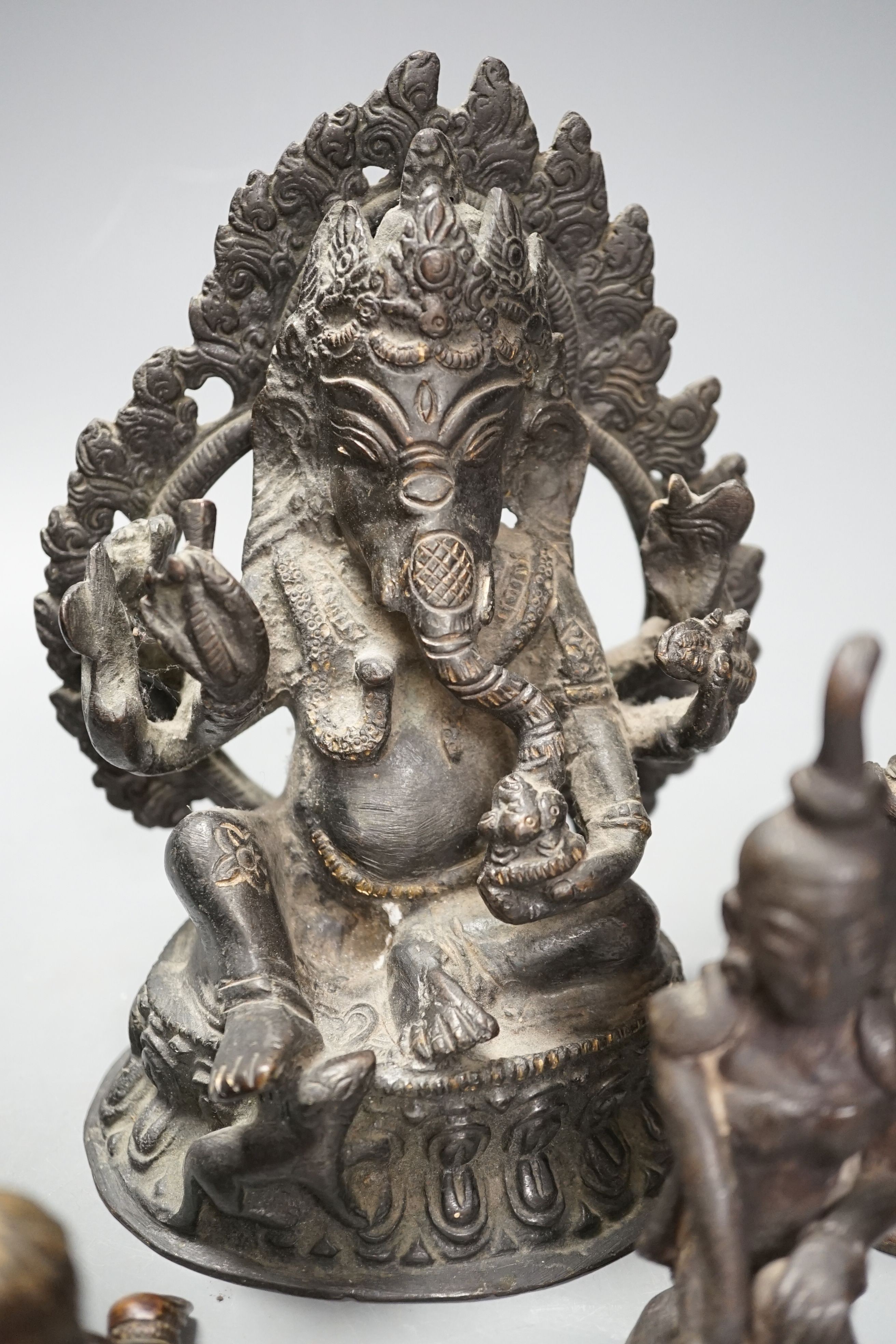 A group of 19th century and later Indian bronze figures of deities, tallest 19cm.